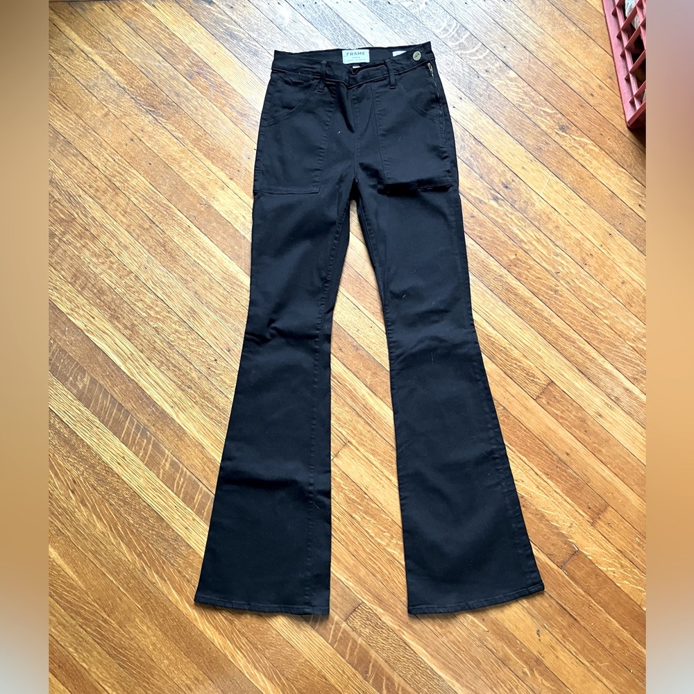 High-waisted long black Frame Denim flare jeans